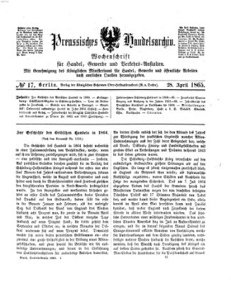 Preußisches Handels-Archiv Freitag 28. April 1865