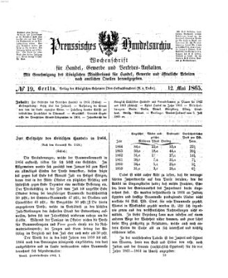 Preußisches Handels-Archiv Freitag 12. Mai 1865