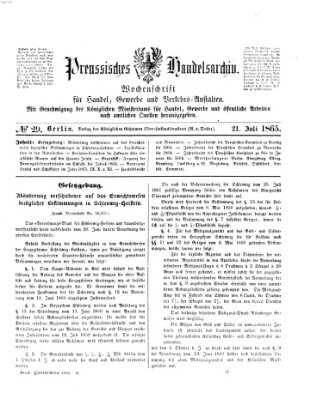 Preußisches Handels-Archiv Freitag 21. Juli 1865