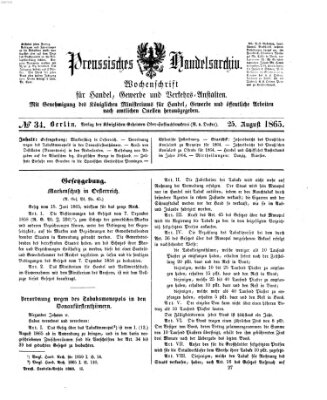 Preußisches Handels-Archiv Freitag 25. August 1865