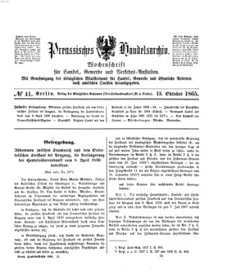 Preußisches Handels-Archiv Freitag 13. Oktober 1865