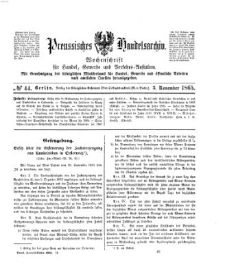 Preußisches Handels-Archiv Freitag 3. November 1865