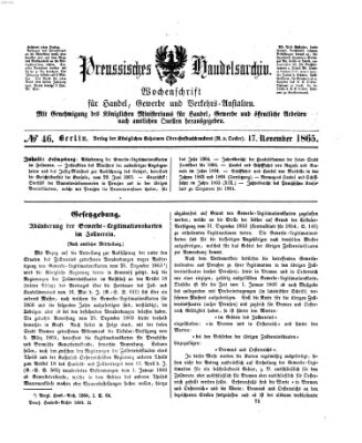 Preußisches Handels-Archiv Freitag 17. November 1865