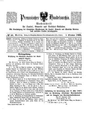 Preußisches Handels-Archiv Freitag 5. Oktober 1866