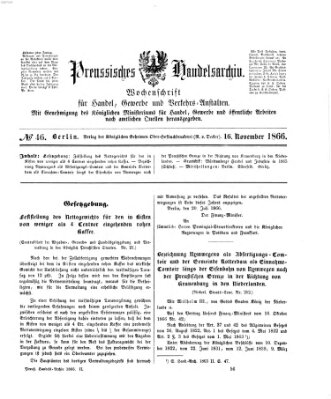 Preußisches Handels-Archiv Freitag 16. November 1866