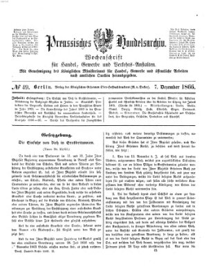 Preußisches Handels-Archiv Freitag 7. Dezember 1866