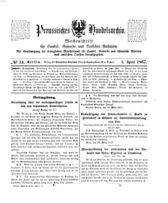 Preußisches Handels-Archiv Freitag 5. April 1867