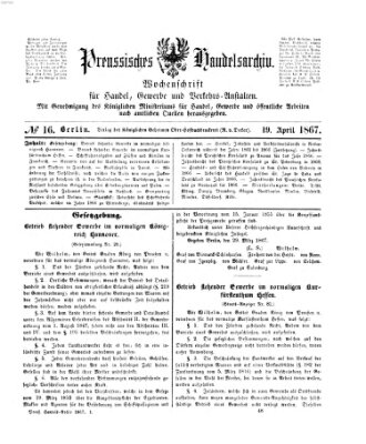 Preußisches Handels-Archiv Freitag 19. April 1867