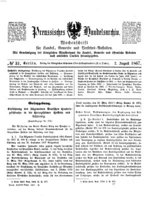 Preußisches Handels-Archiv Freitag 2. August 1867