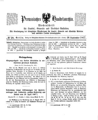 Preußisches Handels-Archiv Freitag 20. September 1867