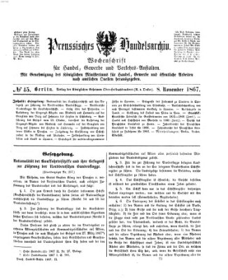 Preußisches Handels-Archiv Freitag 8. November 1867