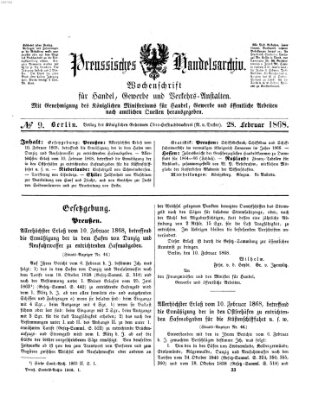 Preußisches Handels-Archiv Freitag 28. Februar 1868