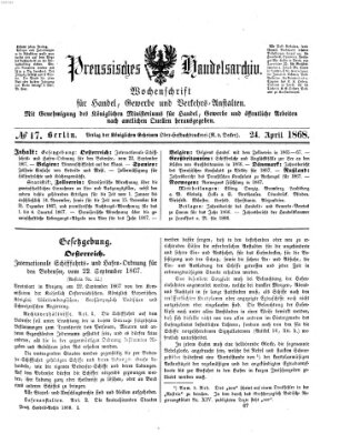 Preußisches Handels-Archiv Freitag 24. April 1868