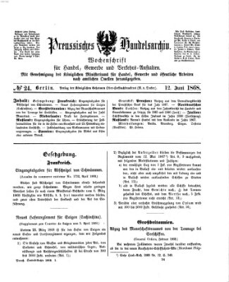 Preußisches Handels-Archiv Freitag 12. Juni 1868