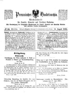 Preußisches Handels-Archiv Freitag 14. August 1868