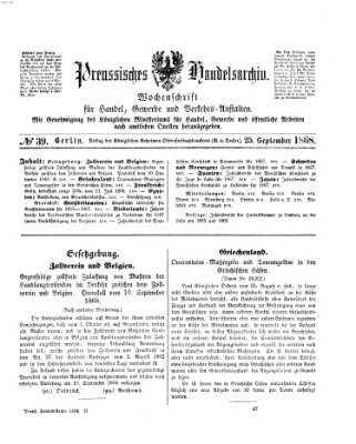 Preußisches Handels-Archiv Freitag 25. September 1868