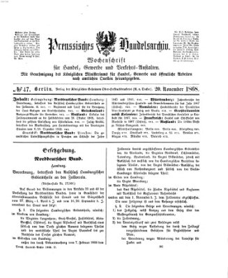 Preußisches Handels-Archiv Freitag 20. November 1868