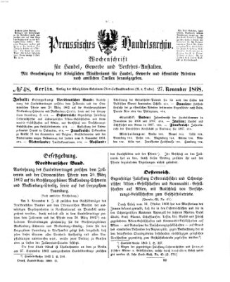 Preußisches Handels-Archiv Freitag 27. November 1868