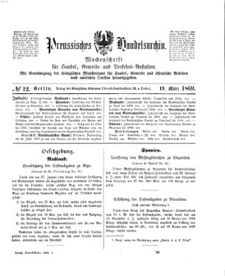 Preußisches Handels-Archiv Freitag 19. März 1869