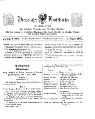 Preußisches Handels-Archiv Freitag 6. August 1869