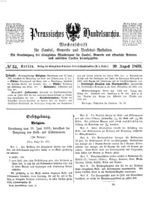 Preußisches Handels-Archiv Freitag 20. August 1869