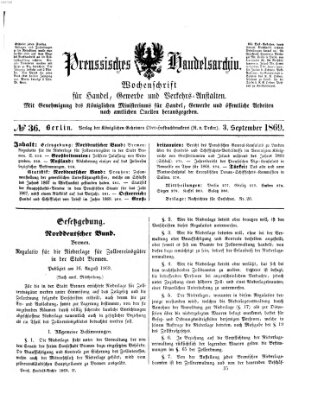 Preußisches Handels-Archiv Freitag 3. September 1869