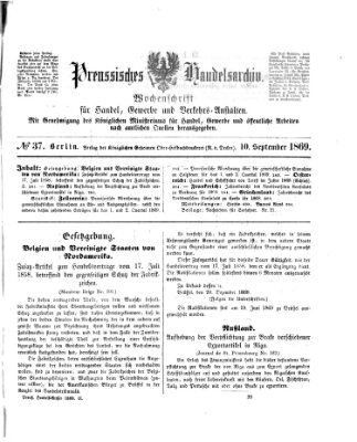 Preußisches Handels-Archiv Freitag 10. September 1869