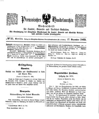 Preußisches Handels-Archiv Freitag 17. Dezember 1869