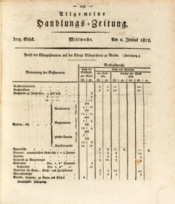 Allgemeine Handlungs-Zeitung Mittwoch 2. Juni 1813