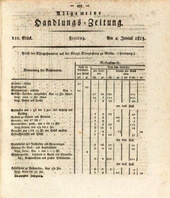 Allgemeine Handlungs-Zeitung Freitag 4. Juni 1813