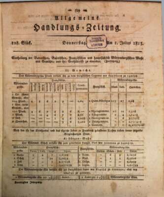 Allgemeine Handlungs-Zeitung Donnerstag 1. Juli 1813