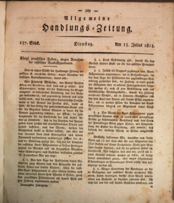 Allgemeine Handlungs-Zeitung Dienstag 13. Juli 1813