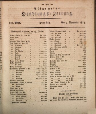 Allgemeine Handlungs-Zeitung Dienstag 9. November 1813