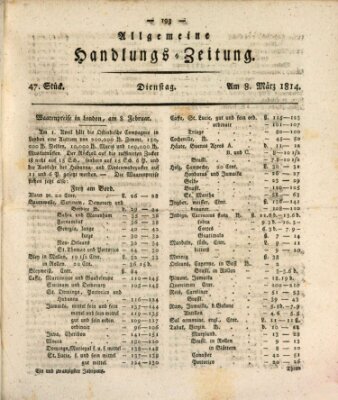 Allgemeine Handlungs-Zeitung Dienstag 8. März 1814