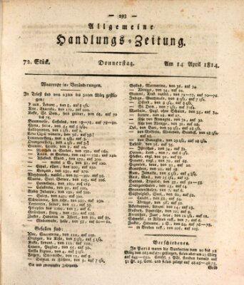 Allgemeine Handlungs-Zeitung Donnerstag 14. April 1814