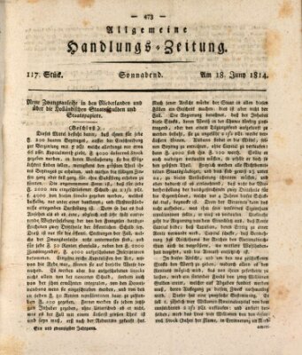 Allgemeine Handlungs-Zeitung Samstag 18. Juni 1814