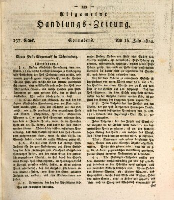 Allgemeine Handlungs-Zeitung Samstag 16. Juli 1814