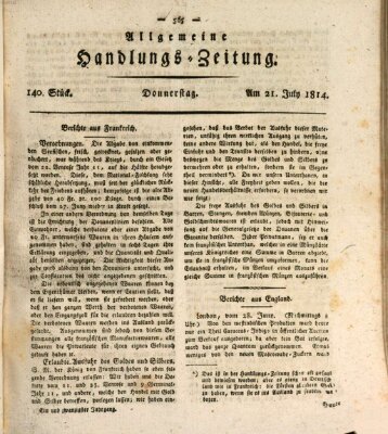 Allgemeine Handlungs-Zeitung Donnerstag 21. Juli 1814