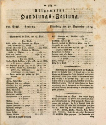 Allgemeine Handlungs-Zeitung Freitag 30. September 1814