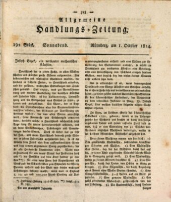 Allgemeine Handlungs-Zeitung Samstag 1. Oktober 1814