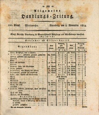 Allgemeine Handlungs-Zeitung Mittwoch 9. November 1814