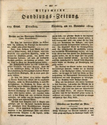 Allgemeine Handlungs-Zeitung Dienstag 22. November 1814