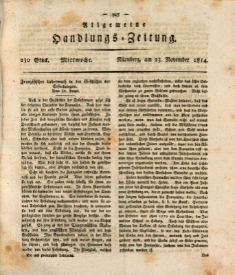 Allgemeine Handlungs-Zeitung Mittwoch 23. November 1814