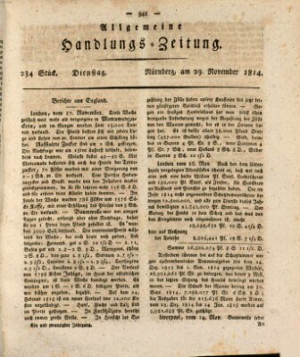 Allgemeine Handlungs-Zeitung Dienstag 29. November 1814