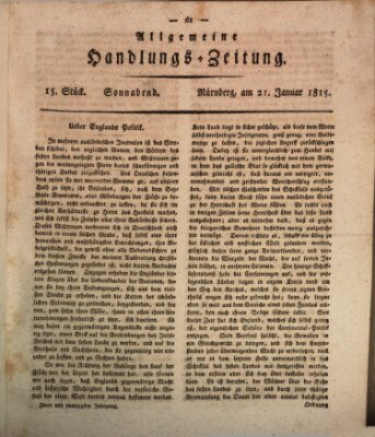 Allgemeine Handlungs-Zeitung Samstag 21. Januar 1815