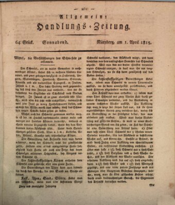 Allgemeine Handlungs-Zeitung Samstag 1. April 1815