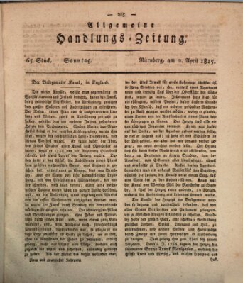 Allgemeine Handlungs-Zeitung Sonntag 2. April 1815