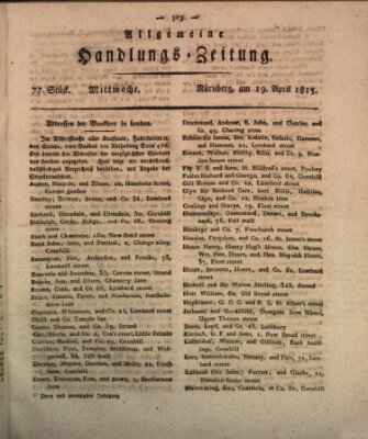 Allgemeine Handlungs-Zeitung Mittwoch 19. April 1815