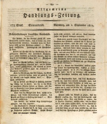 Allgemeine Handlungs-Zeitung Samstag 2. September 1815