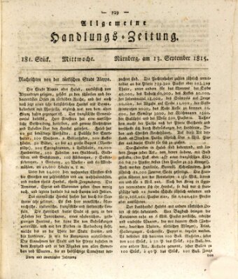 Allgemeine Handlungs-Zeitung Mittwoch 13. September 1815